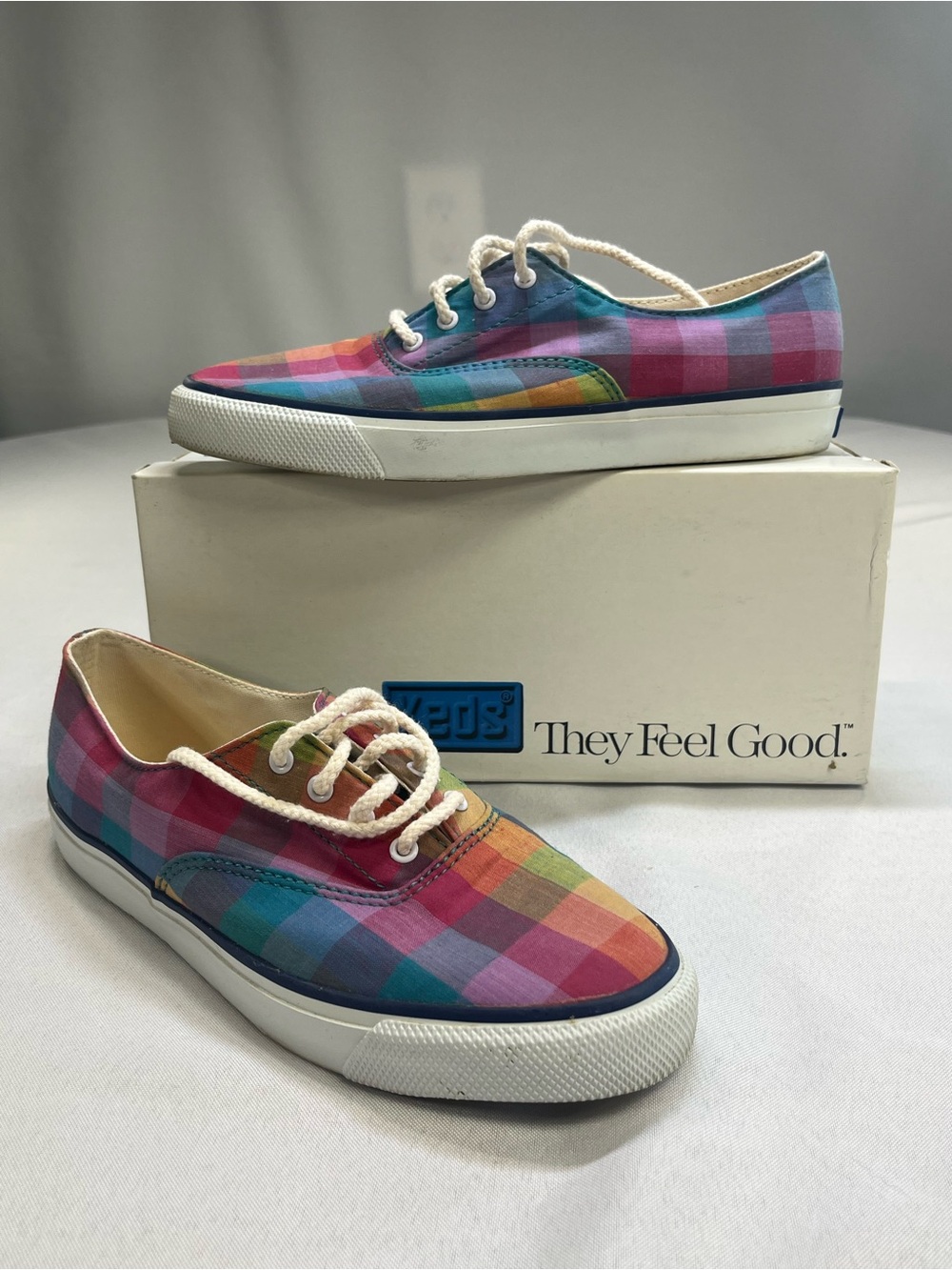 Keds Women's Anchor Shoes Multicolor Plaid Canvas Sneakers with Box Size 6.5 M